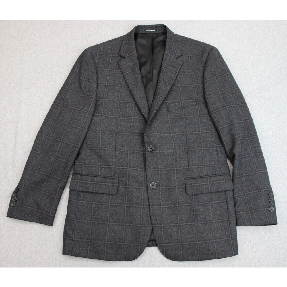 Pronto Uomo Platinum Blazer Jacket Mens 42R Windowpane Wool Blend Stretch Lined
